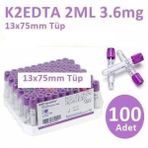 100 Adet Kan Alma Tüpü, Mor Kapak, K2E K2EDTA 2ml 3.6mg 13x75mm, Bd Vacutainer