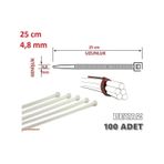 100 Adet Pemsan 25Cm X 4.8Mm Plastik Cırt Kelepçe Beyaz