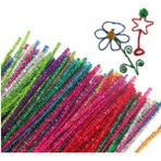 100 Adet Simli Şönil , Tüylü Tel, 30 Cm, Eğitici Şönil Seti, Peluş Tel