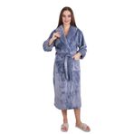 %100 Bambu Kadın Şal Yaka Uzun Sabahlık/Bornoz Füme 3XL