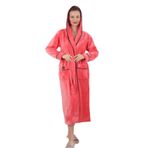 %100 Bambu Kapişonlu Uzun Sabahlık Açık Nar 4XL