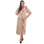%100 Bambu Kapişonlu Uzun Sabahlık bej 3XL