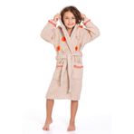 %100 Bambu Kız Çocuk Kapüşonlu Çiçek Desenli Sabahlık/Bornoz Bej 7-8 Yaş