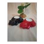 %100 Beton 2li Kedi Tealight Mumluk - Mum Hediyeli