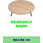 100 cm Çap - Ahşap Kaplama Katlanabilir Yer Sofrası - Oyun Masası - 21 cm Yükseklik - 98 cm