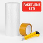 100 cm x 25M Balonlu Naylon + Vege Koli Bandı + Maket Bıçağı Paketleme Seti - 1 Adet - Şeffaf