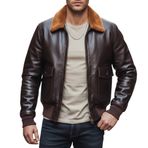 %100 Gerçek Deri Erkek Kahverengi G-1 Aviator Deri Ceket - Kürk Yaka Tarzı Uçan Dış Giyim - Vintage Uçuş, Pilot, Bombardıman Kış Kıyafeti, kahverengi, XS