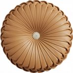 %100 Gerçek Deri Yuvarlak Pileli Dekoratif Yastık Kılıfı Kristal Düğmeli - Lüks Kanepe ve Yatak Örtüsü Yastığı - Modern Ev Dekoru (Tan, Yuvarlak)