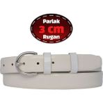 %100 Hakiki Deri, 3 cm Beyaz Rugan Klasik Kadın Kemeri, Business, Iş Kadını, Kumaş, Takım KEMERI-R01 - 110 cm