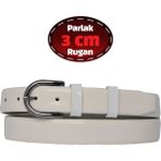%100 Hakiki Deri, 3 cm Beyaz Rugan Klasik Kadın Kemeri, Business, Iş Kadını, Kumaş, Takım KEMERI-R21 - 90 cm
