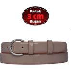 %100 Hakiki Deri, 3 cm Pudra Rugan Klasik Kadın Kemeri, Business, Iş Kadını, Kumaş, Takım KEMERI-R01 - 110 cm - Pudra - Rugan