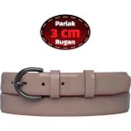 %100 Hakiki Deri, 3 cm Pudra Rugan Klasik Kadın Kemeri, Business, Iş Kadını, Kumaş, Takım KEMERI-R03 - 110 cm - Pudra - Rugan