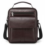 %100 Hakiki Deri Erkek Askılı Çanta - Saplı ve Fermuarlı Cepli Şık Crossbody Omuz Çantası - Ofis, Seyahat ve Günlük Kullanım, koyu kahverengi, One Size