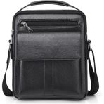 %100 Hakiki Deri Erkek Askılı Çanta - Saplı ve Fermuarlı Cepli Şık Crossbody Omuz Çantası - Ofis, Seyahat ve Günlük Kullanım, siyah, One Size
