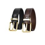 %100 Hakiki Deri Gold Tokalı, Metal Köprülü 2'li Set Siyah, Koyu Kahverengi Kadın Kot Kemeri, 4 cm x2Li-MET.kopru.byn-76
