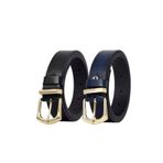 %100 Hakiki Deri Gold Tokalı, Metal Köprülü 2'li Set Siyah, Lacivert Kadın Kemeri, 3 cm x2Li-3cm-KD-42-GOLD.Tk