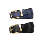 %100 Hakiki Deri Gold Tokalı, Metal Köprülü 2'li Set Siyah, Lacivert Kadın Kot Kemeri, 4 cm x2Li-MET.kopru.byn-76
