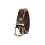%100 Hakiki Deri Gold Tokalı, Metal Köprülü Koyu Kahverengi Kadın Kemeri, 3 cm x3cm-KD-42-GOLD.Tk