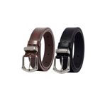 %100 Hakiki Deri Gümüş Tokalı, Metal Köprülü 2'li Set Siyah, Koyu Kahverengi Kadın Kemeri, 3 cm x2Li-3cm-KD-41-GMS