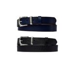 %100 Hakiki Deri Gümüş Tokalı, Metal Köprülü 2'li Set Siyah, Lacivert Kadın Kemeri, 3 cm x2Li-3cm-KD-41-GMS