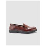 %100 Hakiki Deri Kahverengi Croco Desen Kadın Loafer