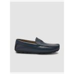 %100 Hakiki Deri Lacivert Logo Detaylı Erkek Loafer Ayakkabı