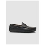 %100 Hakiki Deri Siyah Logo Detaylı Erkek Loafer Ayakkabı
