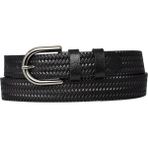 %100 Hakiki Deri Siyah Nikel Tokalı Örgü Desenli Siyah Ince Kadın Kemeri, 3cm=3cm-Kdn-21 - 105 cm - Stripe Siyah