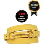 %100 Hakiki Yumuşak Nubuk Deri, Gold Re Toka 2 cm Sarı Kadın Kemeri; Elbise, Pantolon Kemeri D&dgold - 110 cm