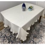 %100 Ham Pamuklu Keten Fırfırlı Masa Örtüsü 160X220 cm Mutfak Salon Masa Örtüsü - Bej - 160 x 220 cm