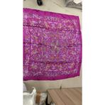 %100 İpek Saten Eşarp Pembe Şal Desenli Baskı 88,9 cm x 88,9 cm