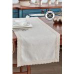 %100 Keten Pamuk Dantelli Runner 50x130 cm Linen Kumaş Masa Örtüsü Sehpa Leke Tutmaz Mutfak Bej
