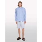 %100 Keten Slim Fit Bermuda Şort Erkek Mavi Şort - 325P4aghs9010