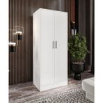 %100 Mdf 2 Kapaklı 7 Raflı ve 1 Askı Borulu Elbise Dolabı – Gardırop 182X70X52 cm Soft Beyaz - Moriva