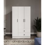 %100 Mdf 3 Kapaklı 2 Çekmeceli 7 Raflı Gardırop –elbise Dolabı 182X105X52 cm - Beyaz