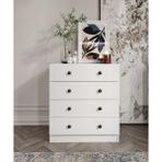 %100 Mdf Moriva 4 Çekmeceli Şifonyer – 90X80X47 cm Kurulum Animasyonu-Teleskopik Ray- 40 cm Çekmece Derinlik - Beyaz