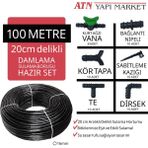 100 Metre 20CM Delikli Damlama Sulama Borusu Hortumu 16MM 58 Parça Bağlantı Aparatı
