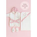 %100 Organik Pamuk 0-2 Yaş Bebek Sevimli Hayvan Nakışlı Bornoz Seti Premium Kalite - Pembe