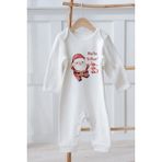 %100 Organik Pamuk Uzun Kollu Yılbaşı Temalı Bebek Tulum - Beyaz - 12 - 18 Ay