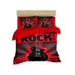 %100 Pamuk 3D Müzik Yatak Takımı, Rock Gitar Temalı Yorgan/Nevresim Takımı, Tam/Çift Kişilik Yatak Takımı, Kırmızı, Düz veya Lastikli Çarşaf Yok (3 Parça)