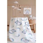 %100 Pamuk 4 Katlı Müslin Bebek Örtüsü 80x85 cm -Özel Desenli Bebek Battaniyesi - Beyaz/Mavi