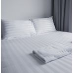%100 Pamuk BEYAZ Çizgili Saten Nevresim Takımı Çift Kişilik -82 Tel Kumaş- Emnvizyontekstil - 160 x 200 cm