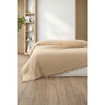 %100 Pamuk Çift Kişilik Bağlama Saçaklı Pike-220x240 cm-Kapuçino - Cappuccino
