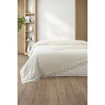 %100 Pamuk Çift Kişilik Bağlama Saçaklı Pike-220x240 cm-Krem