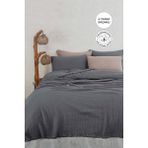 %100 Pamuk Çift Kişilik Müslin Yatak Örtüsü 4 Katlı Yumuşak Battaniye Müslin Pike Takımı 3 Parça Antrasit - 220 x 240 cm