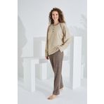 %100 Pamuk Deve Tüyü Kumaş Uzun Kol Kadın Pijama Takımı 98408