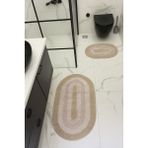 %100 Pamuk Dokuma, Su Emici, Banyo Paspas Seti, Banyo Halısı Vera 2'li Klozet Takım 60X100-60X50 - Bej