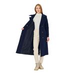%100 Pamuk Ekstra Uzun (120cm) Kruvaze Kadın Trençkot 1121 (Lacivert, XS)
