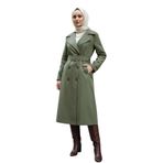 %100 Pamuk Ekstra Uzun (120cm) Tam Kalıp Kadın Tesettür Trençkot (Haki, S)