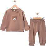 %100 Pamuk Erkek Bebek Ayıcıklı Eşofman Takımı – 2’li Sweatshirt Pantolon (6-18 Ay) - Kahverengi - 9 Ay